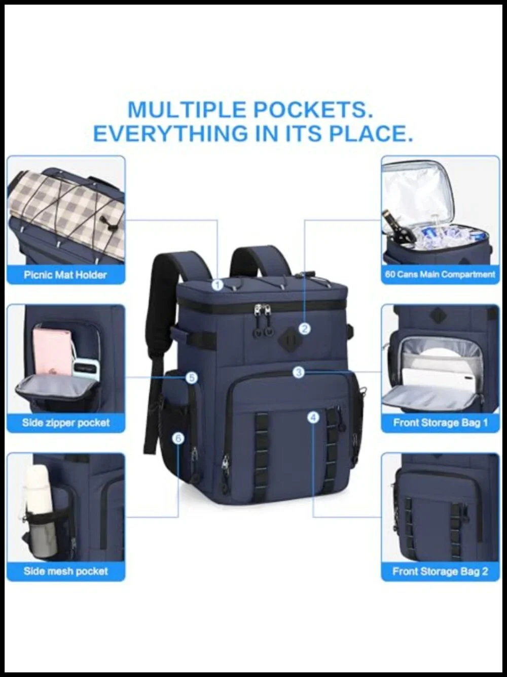 Large 60 Can Insulated Waterproof Leakproof Cooler Backpack with Bottle Opener